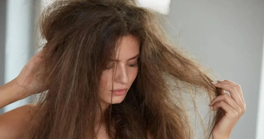 A young woman having high porosity hair