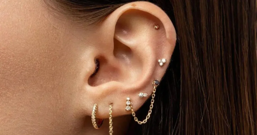 Close up of Helix Piercings